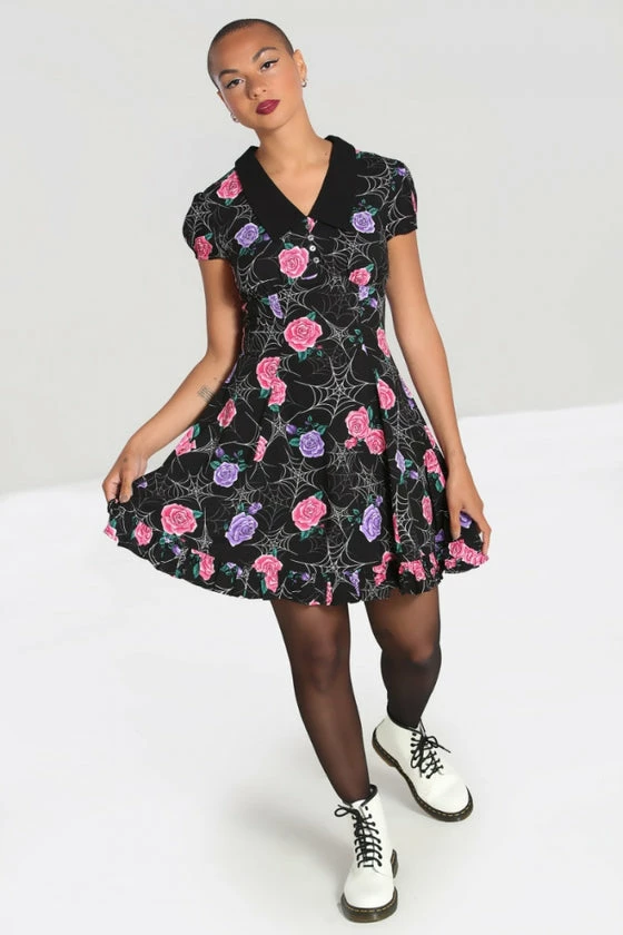 Hell Bunny Eloise Mini Dress Floral Print With Webs - Image 4