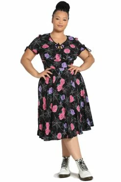 Hell Bunny Eloise Mid Dress Floral Print With Webs