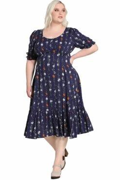 Hell Bunny Asta Maxi Dress Cottage Floral Navy
