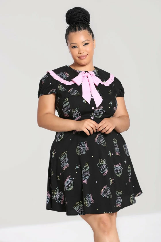 Hell Bunny Merry Mini Dress Statement Collar Christmas - Image 6