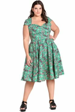 Hell Bunny Madilynn 50's Dress Green Butterflies Skulls