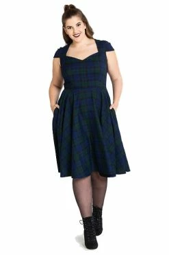 Hell Bunny Aberdeen 50s Dress In Dublin Tartan Green And Navy
