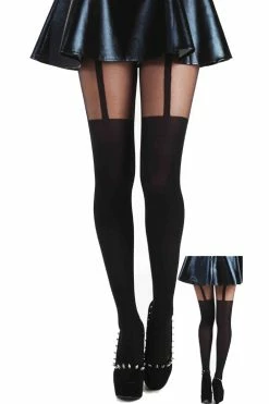 Pamela Mann Hosiery Regular Tights In Mock Suspenders Black