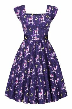 Lady Vintage Swing Dress In Unicorn Rainbow Candy