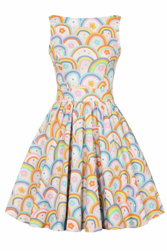 Lady Vintage Tea Dress In Dreamy Rainbows Print - Image 3