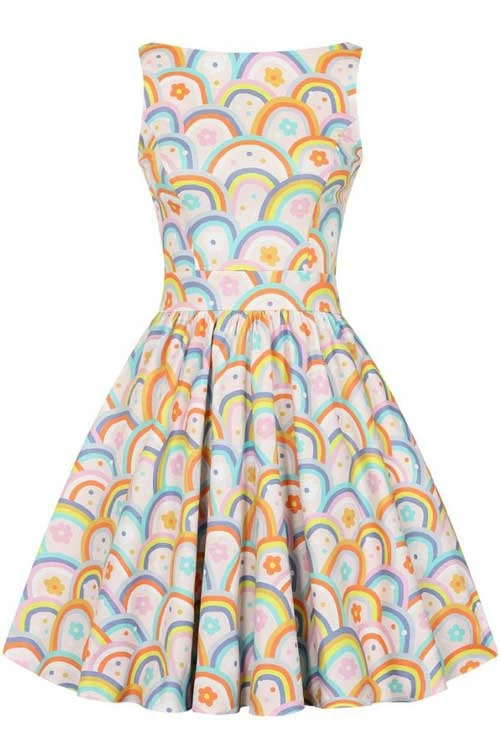 Lady Vintage Tea Dress In Dreamy Rainbows Print